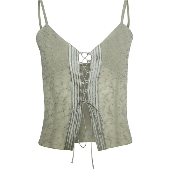 Tiger Mist Tops - Tiger mist lace up embroidered cami top